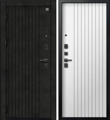 Дверь V-15 Черный муар + Бетон темный - Софт ясень белый