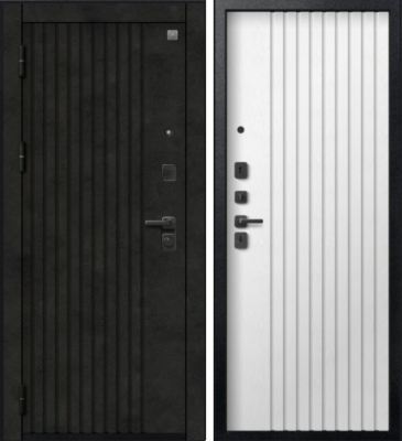 Дверь V-15 Черный муар + Бетон темный - Софт ясень белый